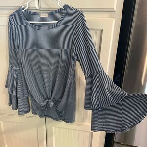 Altar’d State Women's Nautical Striped Bell Sleeve Top - Navy and White. Size S.